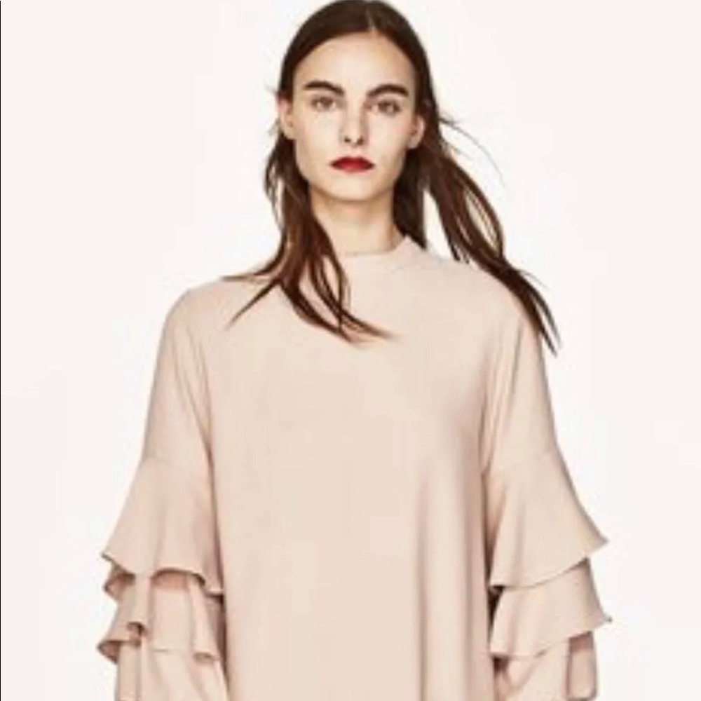 Zara double ruffle frilled sleeve a line dress